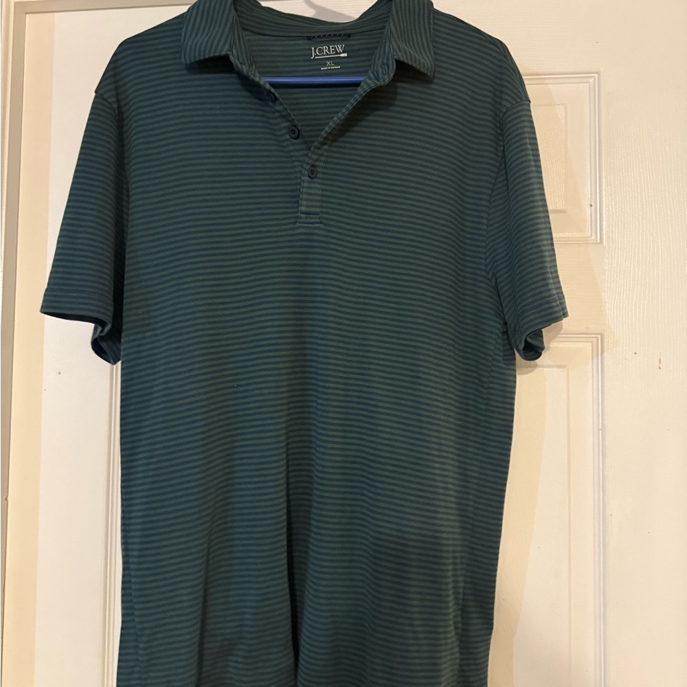 J. Crew Men's Polo in Dark Green Stripes